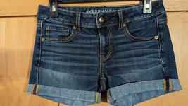American Eagle Women Denim Jean Super Stretch Cuffed Shorts Low Rise Size 4 Midi - £12.13 GBP