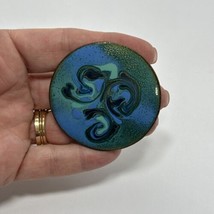 Vintage Signed Modernist Colored Swirls Enamel Over Copper Brooch/Pin - £14.91 GBP