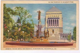 Indiana Postcard Indianopolis De Pew Fountain University Park World War ... - $2.96
