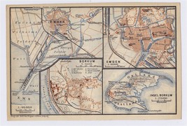 1897 Antique Map Of Emden City / Borkum Island / Germany - £17.09 GBP