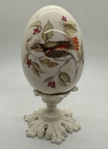 Vintage Ceramic Egg Painted Bird &amp; Floral Scene w/ Pedestal - £29.55 GBP