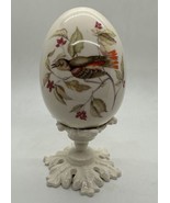 Vintage Ceramic Egg Painted Bird &amp; Floral Scene w/ Pedestal - €31,30 EUR