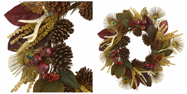 Artificial 27&quot; Magnolia Leaf, Berry, Antler and Peacock Feather Wreath - $185.99