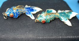 Beautiful Enamel Cloisonné&#39;  Moveable Articulated Fish Necklace Pendants - £47.18 GBP