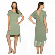 H by Halston Layered T-Shirt Dress with Cross Back Palm Green, Medium A2... - $14.06