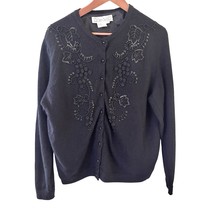 Vintage Dark Romantic Womens Cardigan Floral 44 Beaded Black Sweater Lam... - $606.78 MXN