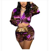 Qusuny 2 Piece Outfits for Women Sexy Shorts Set Long Sleeve Crop Top Printed... - £17.91 GBP