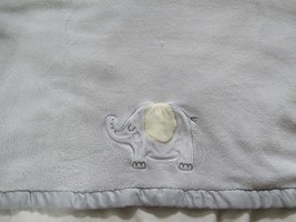 Just Born gray elephant yellow ear baby blanket satin trim fleece back - £11.79 GBP