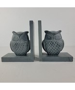 Owl Bookends Gray Sculpted Soapstone Hand Carved Etched 8&quot; Heavy Figurin... - €41,50 EUR