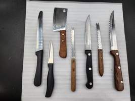 Asian Kitchen Cleaver Knife Lot Of 7 - Japan, Korea, China - Vintage Riv... - £18.00 GBP