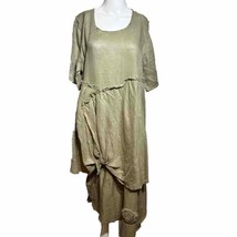 Cheyenne S/M Beige Linen Dress Lagenlook Oversized Boho Art To Wear Women - $54.52