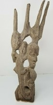 African Crocodile With Man Hand Carved Gray Wood Vintage Gray Brown - £37.33 GBP