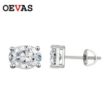 Real 1 Carat 5*7Oval Green Champagne D Color Moissanite Stud Earrings For Women  - £90.05 GBP