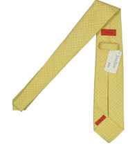 NEW $295 Isaia 7 Fold Tie!  Silk &amp; Cotton  Yellow with White Polka Dots - £96.14 GBP