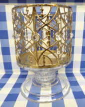 Bath &amp; Body Works Candle Holder Sleeve 3 Wick Gold Jewels Glass Pedestal... - $23.00