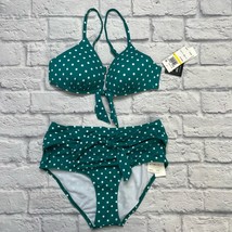 Salt + Cover Juniors Push Up High Waist 2pc Bikini Size M Emerald Green Dot New - £23.70 GBP