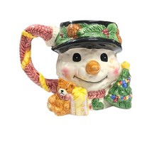 Snowman Mug Christmas Tree Bear Present  Whimsical Colorful 4.75 in Tall - $15.25