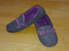 L.L. B EAN Kids Graphite Slippers W/SHEARLING LINING-4-WORN ONCE-SUPER SOFT/COMFY - £13.80 GBP