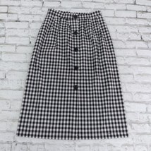 Black White Buffalo Plaid Skirt Womens Large High Rise Button Up Midi Pockets - £15.97 GBP