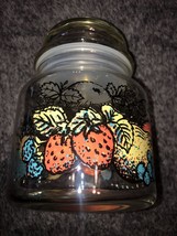 VTG ANCHOR HOCKING GLASS TRIGUBA STRAWBERRY CANISTER JAR SEALED LID 5” TALL - £9.46 GBP