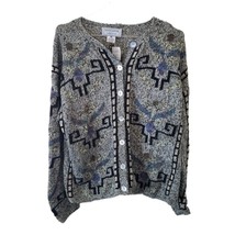 South Cotton Knitted by Hand Pale Green Multi Color Patterned Cardigan - £34.03 GBP