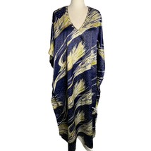 Vintage Sante Kaftan Caftan MuuMuu Dress One Size Dark Blue Beaded V Neck Maxi - £44.95 GBP