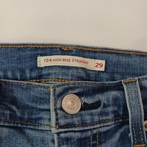 Levi’s 724 High Rise Straight Women's Blue Cotton Distressed Jeans Size 29 29×30 image 4