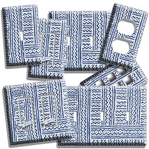African Tribal Blue Stripes Mudcloth Look Light Switch Outlet Wall Plates Decor - £11.06 GBP+