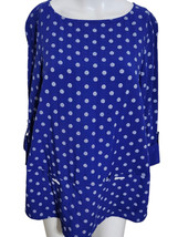 NWT Ali Miles Small Blue Dot Shirt Tunic Roll Tab Sleeves Lagenlook Top ... - $34.95