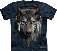 DJ Fen Wolf with Earphones and Feathers Hand Dyed Art T-Shirt, NEW UNWORN - £11.95 GBP