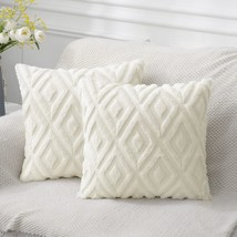 Pallene Soft Faux Fur Throw Pillow Covers 18X18 - Plush Short Wool, Cream White. - £23.53 GBP