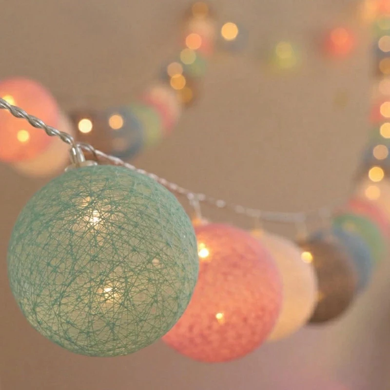  20 LED Cotton Gar Balls Lights String Christmas Party Outdoor Hanging Party Bab - £69.33 GBP