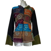 Avatar Clothing Boho Patchwork Yoga OM Full zip Hippie Hooded Jacket - $24.74