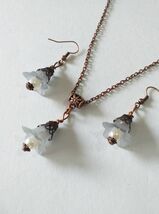 gray flower copper jewelry set Victorian jewelry flower necklace gray fl... - $52.00