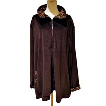 Roamans Long Jacket Plus Size 5X Animal Print Brown Velour Pockets Colla... - £15.01 GBP