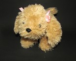  TOBY NYC plush golden tan light brown puppy dog pink ear bows shaggy be... - $9.89