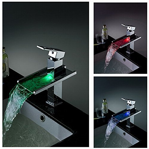 Primary image for Cascada Single Handle Chrome Waterfall LED Bathroom Sink Faucet, Chrome Finish