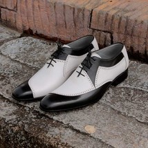 New Hand Made Men Two Tone Black White Derby Lace Up Genuine Leather Shoes  - £108.32 GBP