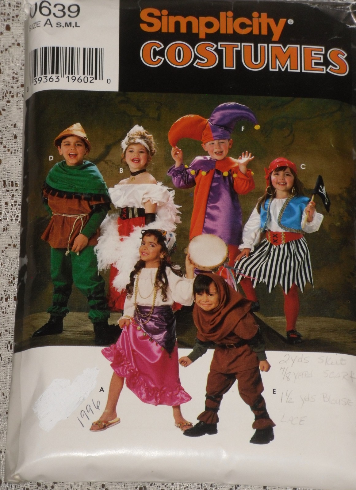 Simplicity Pattern 0639 Child Pirate, Robin Hood, Gypsy, Jester, Hunchback S-M-L - £6.26 GBP