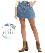 Free People Cosmico Flirt Denim A-Line Raw Hem Pleated Mini Skirt Rain S... - £27.98 GBP