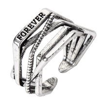 Bohemia Retro Cross Heart Ring For Women Men Antique Silver Color Punk Opening A - £6.78 GBP