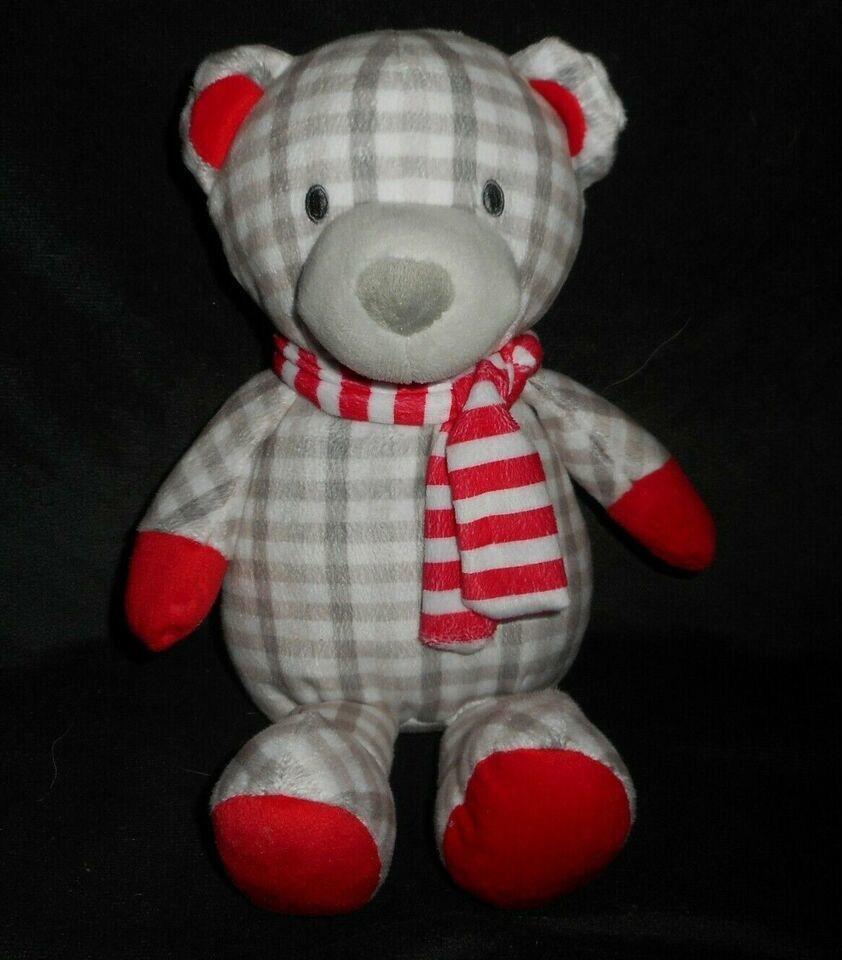 Primary image for MANHATTAN TOY GREY PLAID RED PATTERN SNICKER TEDDY BEAR STUFFED ANIMAL PLUSH TOY
