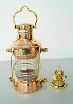 WAVE NAUTICAL Vintage Style Anchor Lamp Brass &amp; Copper Oil Lamp Nautical Decorat - £87.00 GBP
