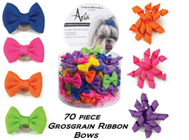 70 Pc Grosgrain Mixed Bowtie Pinwheel Loop Ribbon Hair Bow w/Band Dog Grooming - £27.51 GBP