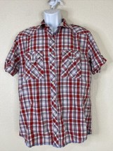 Drill Clothing Men Size M Red Plaid Button Up Shirt Short Sleeve Pockets - £6.19 GBP
