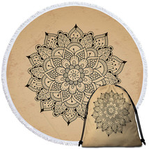 Black Mandala over Light Tan Round Beach Towel - $14.90+