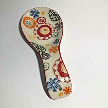 Spoon Rest Pier 1 Imports Zinnia Floral Pattern Hand Painted Stoneware - £9.83 GBP
