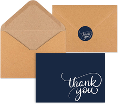 Thank You Cards 3.5X5 34 PCS, Blank Navy for Baby Shower , Brown Paper Envelopes - £10.36 GBP