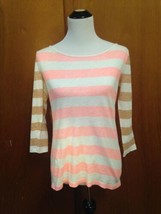 Women&#39;s JCREW Pink &amp; White Striped Top Beige Striped Long Sleeves SZ S - £27.69 GBP