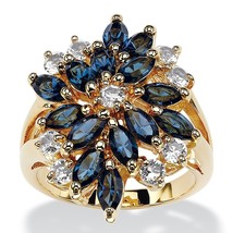 Marquise Sapphire Blue And White Crystal Cluster 18K Gold Ring Size 6 7 8 9 10 - £79.92 GBP